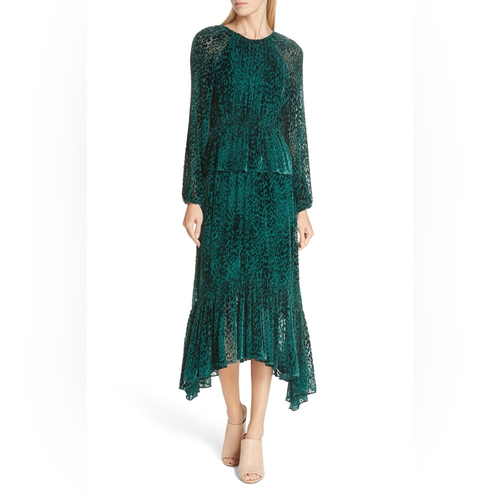 ALC green velvet leopard dress